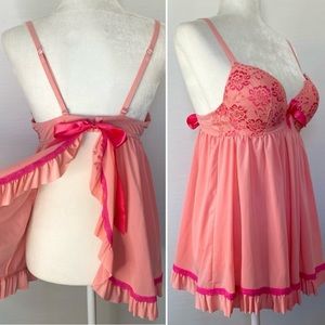 Frilly Babydoll Sexy Apron Pink Nightie Sissy Doll Cosplay Slip Dress Costume